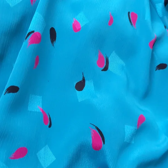 Awesome Retro 80s/90s Teal & Pink Brush Dot Collared Dress, Size 4/6 - Picture 8 of 9